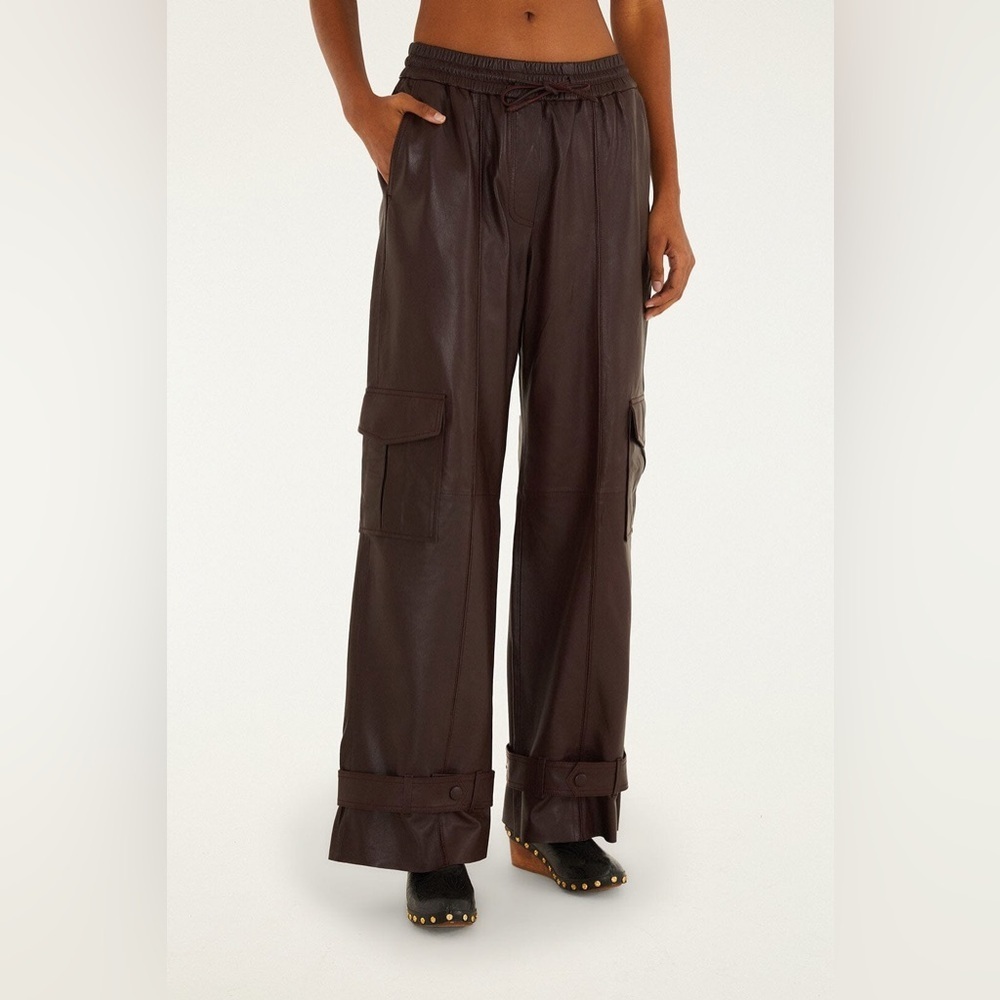FARM Rio Burgundy Leather Pants - Picture 1 of 15